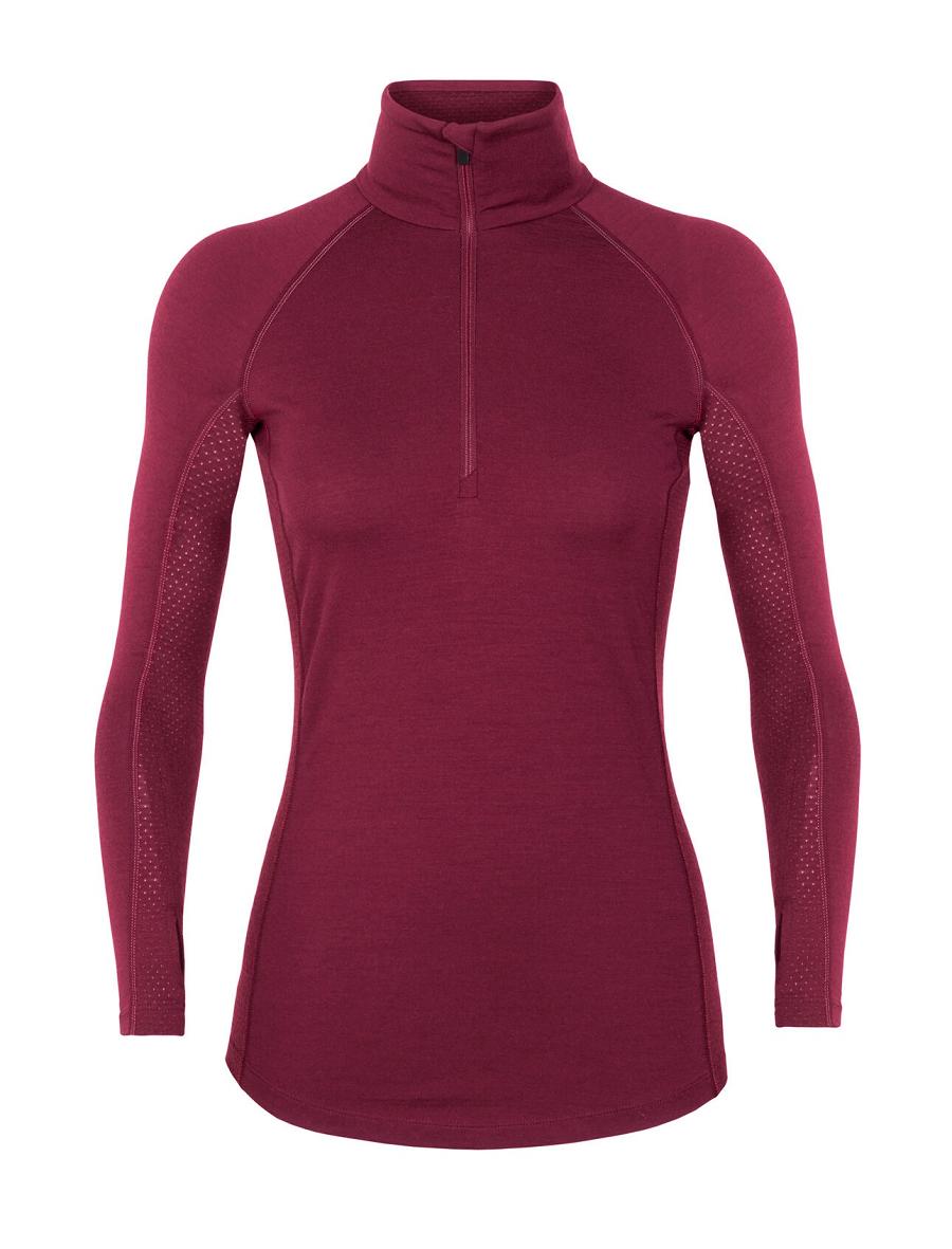 Cherry Women\'s Icebreaker BodyfitZone™ Merino 200 Zone Thermal Long Sleeve Half Zip Top Base Layers | USA 1866JPQJ